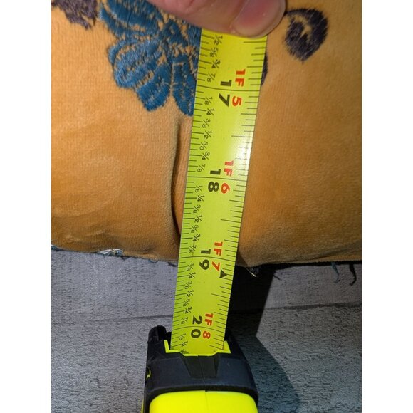 Vintage Floral Embroidered Pillow Yellow & Blue Velour 19x13 Rectangular Cushion - Picture 5 of 6